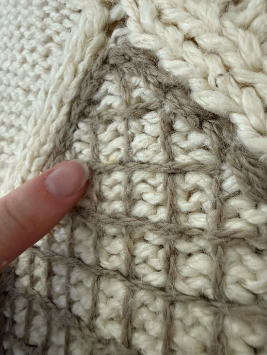 Vintage 90s Sz Lg Cottagecore Grandma Knit Chunky Neutral Sweater Patchwork Tan - Picture 12 of 16